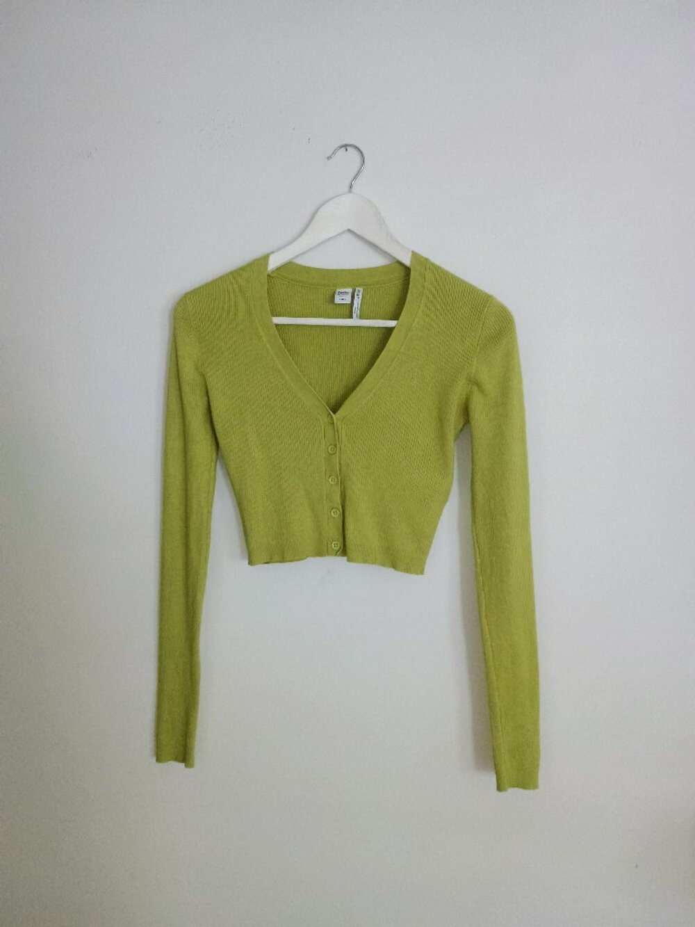 Vintage Chartreuse Green Cropped Cardi Sweater Size Small